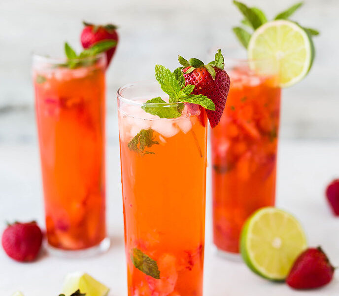 3 glasses with fruity cocktails