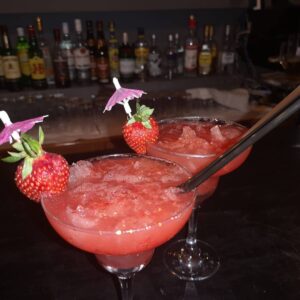 Two glasses of srawberry daiquiri at chill out bar in Ierapetra